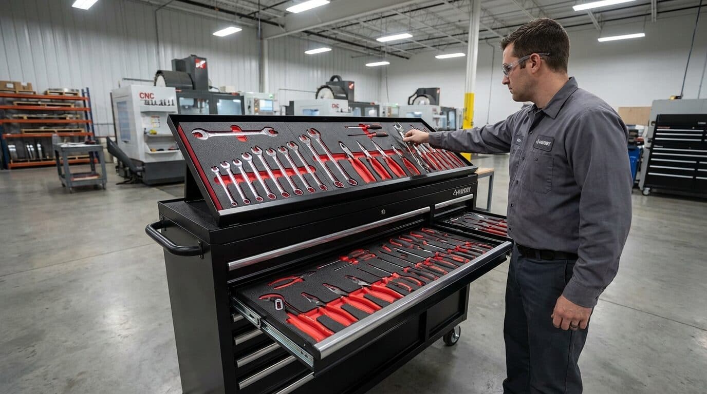 Manufacturing floor with organized tool stations